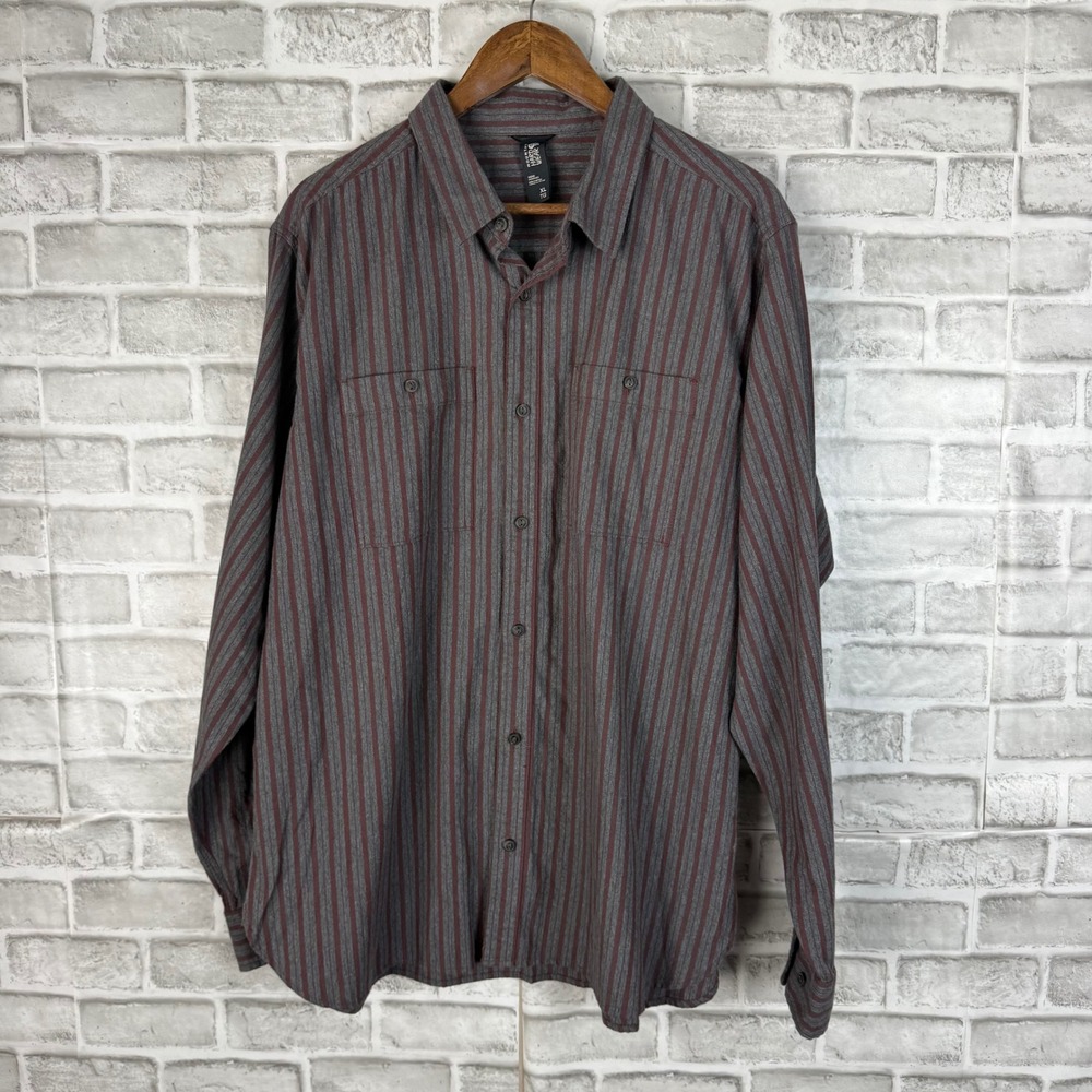 Mountain Hardwear Mens XL Grey Burgundy Striped Cotton Button Down Shirt OM7750